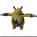 Yellow Cartoon Character 3D Model With Black Lightning Mark Spiked Ears And Extended Arms