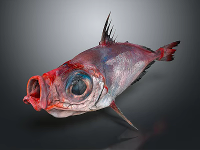 Vibrant Deep Sea Fish With Visible Organs Large Eyes Sharp Spines And Open Mouth 3d model