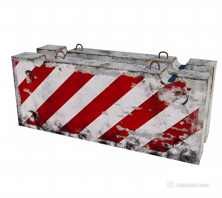 Road Facilities Concrete Barrier With Red And White Stripes And Metal Rings For Traffic Control 3d model 