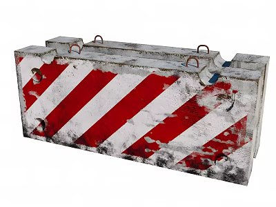 Road Facilities Concrete Barrier With Red And White Stripes And Metal Rings For Traffic Control 3d model