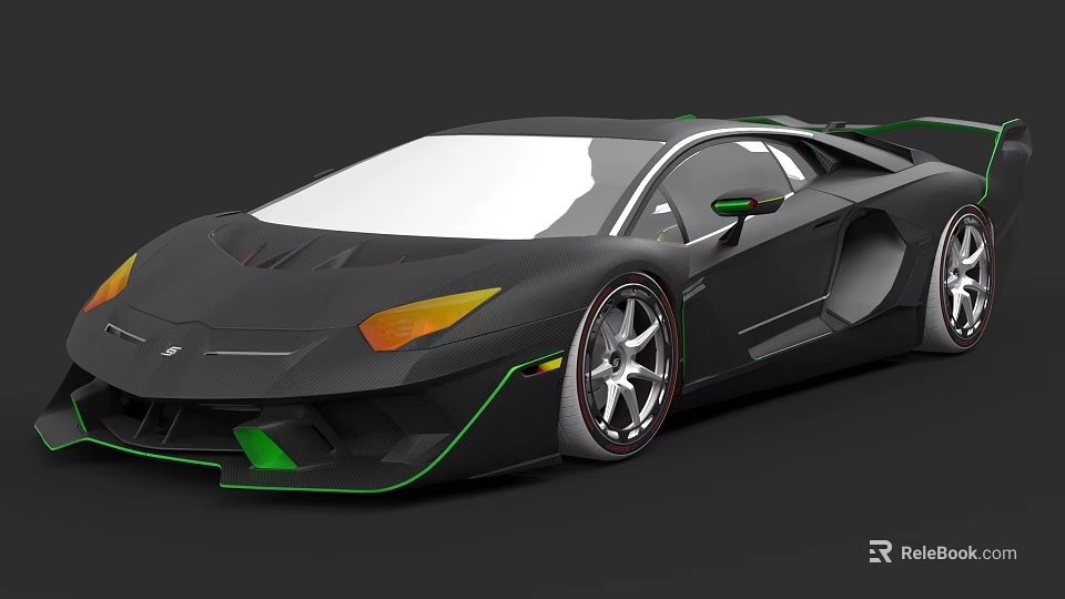 Black Supercar With Green Accents Carbon Fiber Body Streamlined Design And Alloy Wheels 3d model 