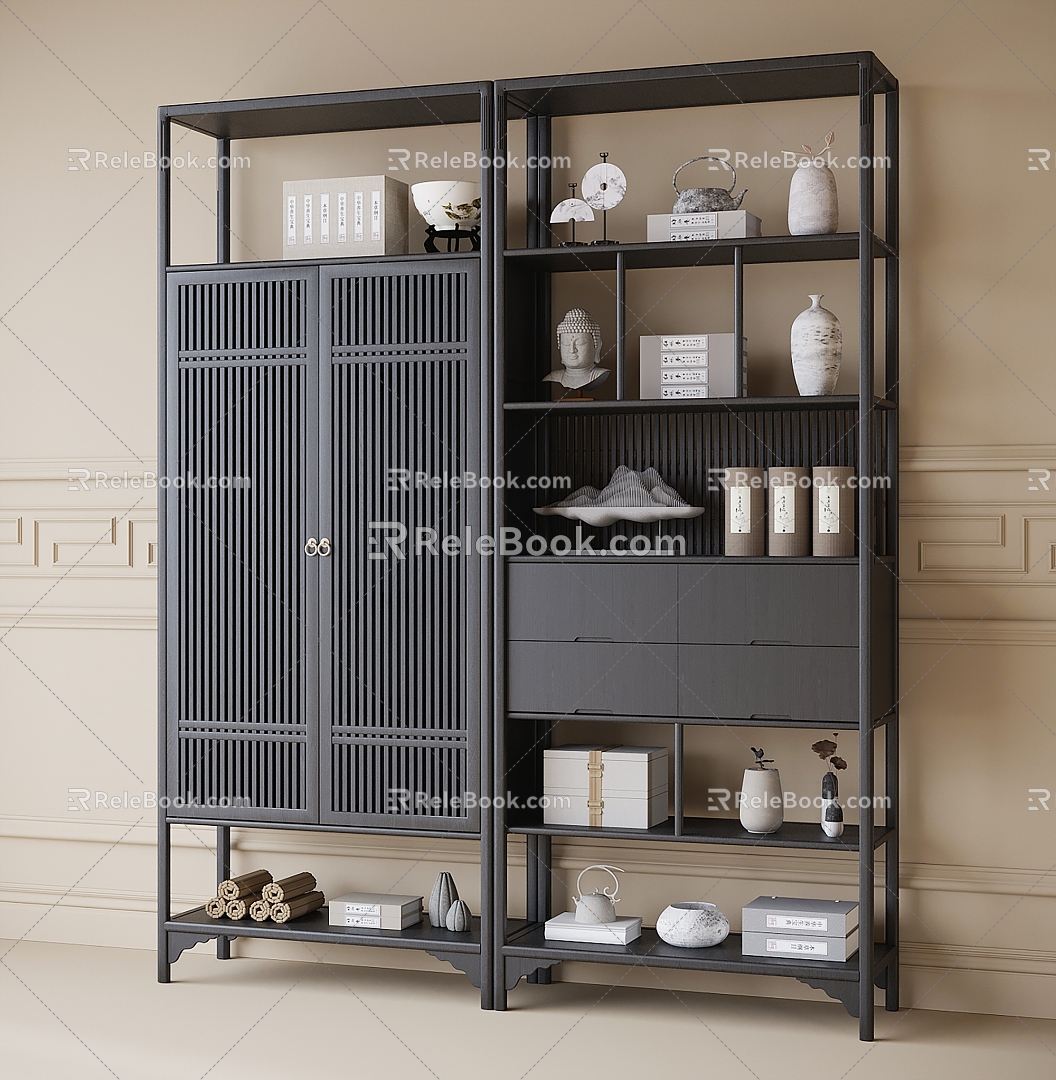 Chinese-style Antique Rack Storage Rack Tea Room Cabinet 3d model