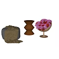 Modern Gray Sofa Stool With Knitted Blanket Copper Table And Pink Flowers On Marble Floor