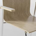 Sleek Wooden Leisure Chair With Metal Frame Armrests And Multiple Angle Views