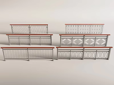 Various Decorative Fence Railings With Metal Frames and Wooden Accents 3d model