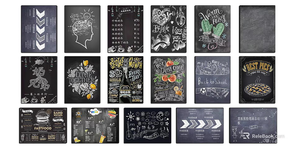 Decorative Hand drawn Wall Hangings With Black Background And Various Artistic Patterns 3d model 