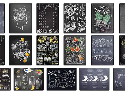 Decorative Hand drawn Wall Hangings With Black Background And Various Artistic Patterns 3d model