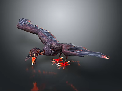 Fantasy Eagle Spreading Wings Flying With Red Claws Open Beak And Fiery Glowing Effects 3d model