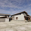 Traditional Modern Country House With Stone Wall Wooden Roof Large Windows And Outdoor Terrace