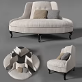 Modern Beige Curved Sofa Set with Black Legs and Light Brown Gray Decorative Pillows