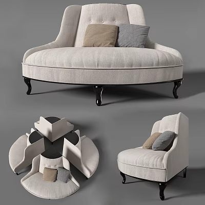 Modern Beige Curved Sofa Set with Black Legs and Light Brown Gray Decorative Pillows 3d model