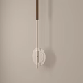 Minimalist Interior Pendant Light With Wooden Rod And Circular White Shade Design