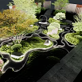 Serene Garden Landscape With Winding Paths Layered Greenery And Varied Vegetation