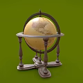 Vintage Globe Decorative Ornament Set with Wooden Carved Base for Home Decor