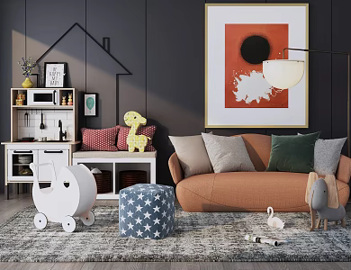 Modern Children's Room Furniture Children's Leisure Area Sofa Furniture Combination 3d model