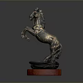 Artistic Bronze Rearing Horse Statue On Red Wooden Base Display Decoration