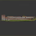 Fortress Courtyard Model Featuring Red Brick Walls Green Lawn Pathway and Tower