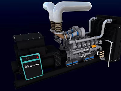 Industrial Diesel Generator Set With Twin Exhaust Pipes And Ludong Control Panel 3d model