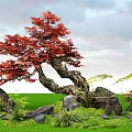 landscape modeling old tree arbor courtyard red leaf tree old pile tree 3d model