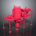 Red Industrial Equipment 3D Model With Tower Platform Stairs And Pipelines