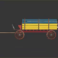 Vintage Wooden Cart With Blue Yellow Red Body And Spoked Wheels