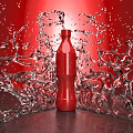 Red Garden Ornament Vase With Splashing Water On Red Background