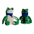 Green Frog Plush Toy With Blue Scarf Front And Back Views Soft Design