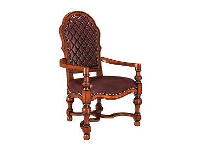 Traditional Wooden Dining Chair With Leather Tufted Backrest And Armrests And Carved Legs 3d model
