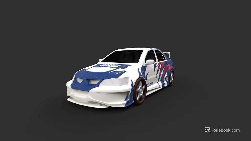 White Sporty Modified Car With Blue Red Graphics And Stylish Body Lines 3d model 