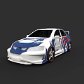 White Sporty Modified Car With Blue Red Graphics And Stylish Body Lines