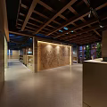 Shower Sauna Spa Interior With Wooden Ceiling Mural And Reception Counter