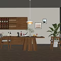 Nordic Dining Table and Chair Log Dining Table and Chair Wine Cabinet Locker Nordic Restaurant 3d model