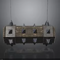 Hanging Decorative Spiked Structure With Metal And Wooden Texture And Geometric Triangular Spikes
