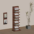 Indoor Space With Wooden Bookshelf Multiple Books Wall Mounted Shelf And Potted Plant
