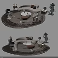 Elegant Sofa and Coffee Table Set with Round Rug Side Table Decorative Pillows and Statue 3d model