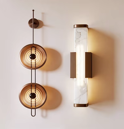 Modern Wall Lamps With Circular Glass And Rectangular Marble Design For Interior 3d model