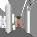 Elegant Beauty Hair Salon Interior Featuring White Curved Design Yellow Accent Mirrors Plants And Seating