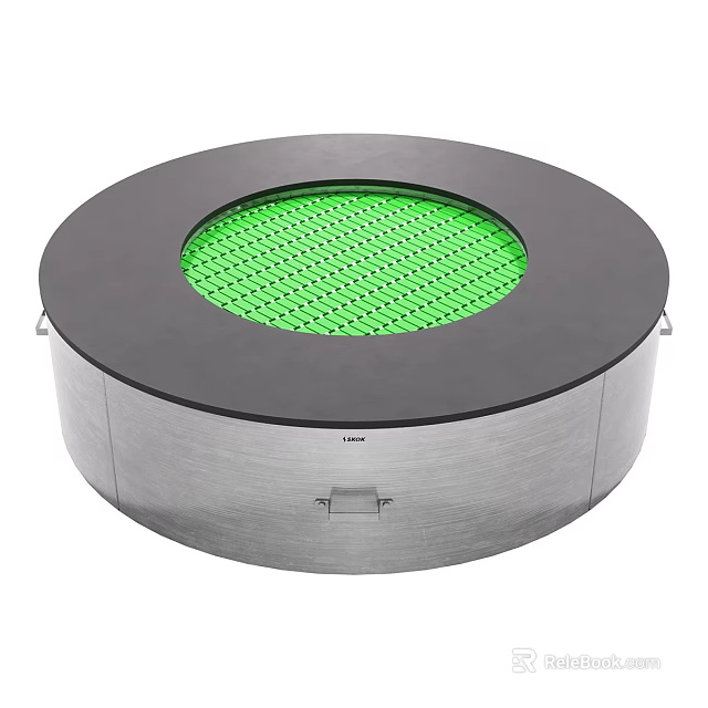 Circular Sports Equipment With Green Grid Surface Black Rim And Silver Base 3d model 