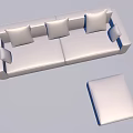 Modern Double Sofa With Light Gray Upholstery Pillows And Ottoman 3d model