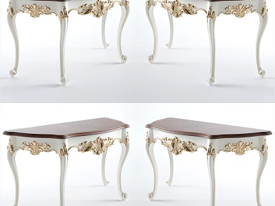 Elegant Classical Console Table With Gold Carved Details White Frame And Wooden Top 3d model