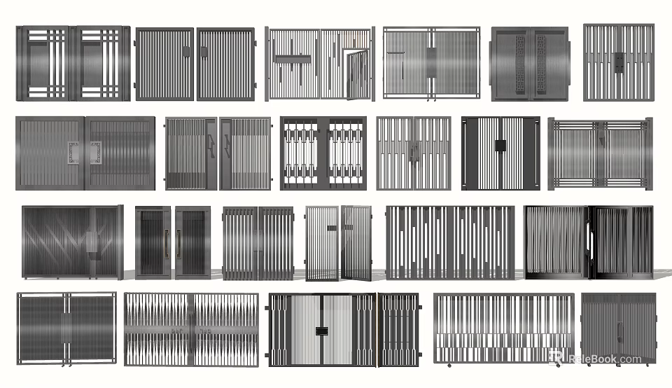 Various Modern Gate Designs Featuring Metal Grille Patterns And Decorative Styles 3d model 