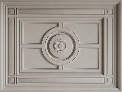 Classic Ceiling Design With Ornate Circular Medallion And Square Frame Details 3d model