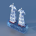 Blue And White Pattern Long Dresses On Mannequins With Blue Base Platform 3d model