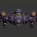 Purple Armored Mechanical Character With Dual Weapons Red Accents And Horned Head Design