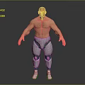 Muscular Build Bald Game Movie Character With Shirtless Torso Abs Cybernetic Pants Red White Shoes
