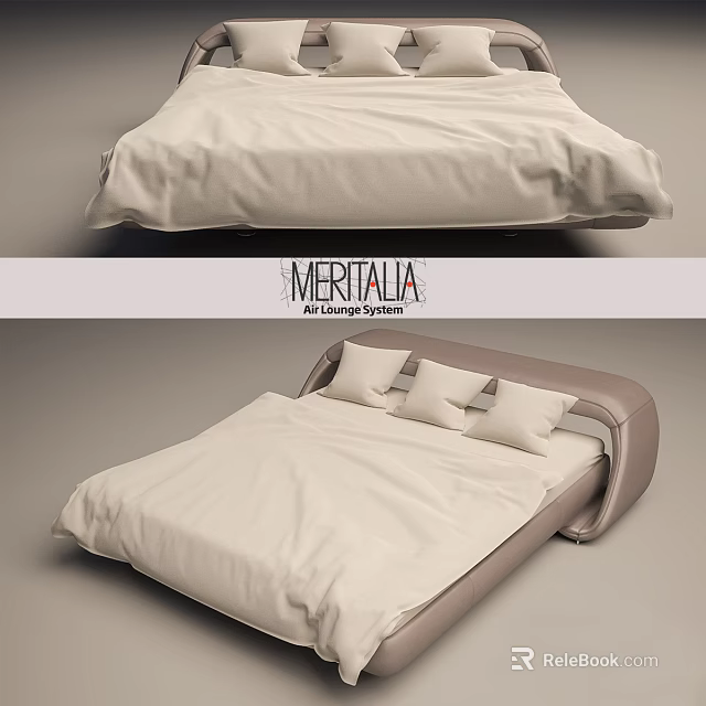 Modern Double Bed With Soft Beige Bedding And Curved Headboard Design 3d model
