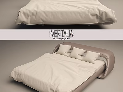 Modern Double Bed With Soft Beige Bedding And Curved Headboard Design 3d model