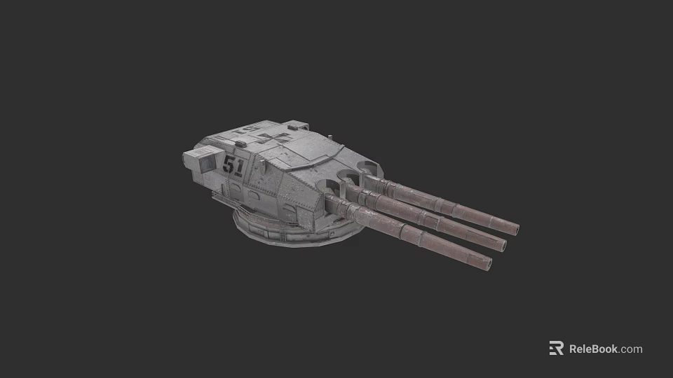 Military Weapon Turret 3D Model With Multiple Barrels And Mechanical Structure 3d model 