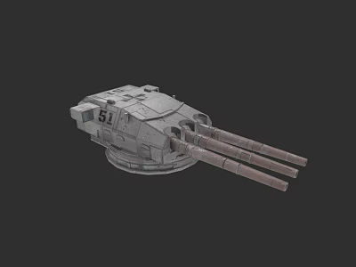 Military Weapon Turret 3D Model With Multiple Barrels And Mechanical Structure 3d model