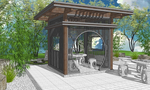 New Chinese Style Pavilion Landscape Pavilion Outdoor Leisure Seat Zen Landscape 3d model